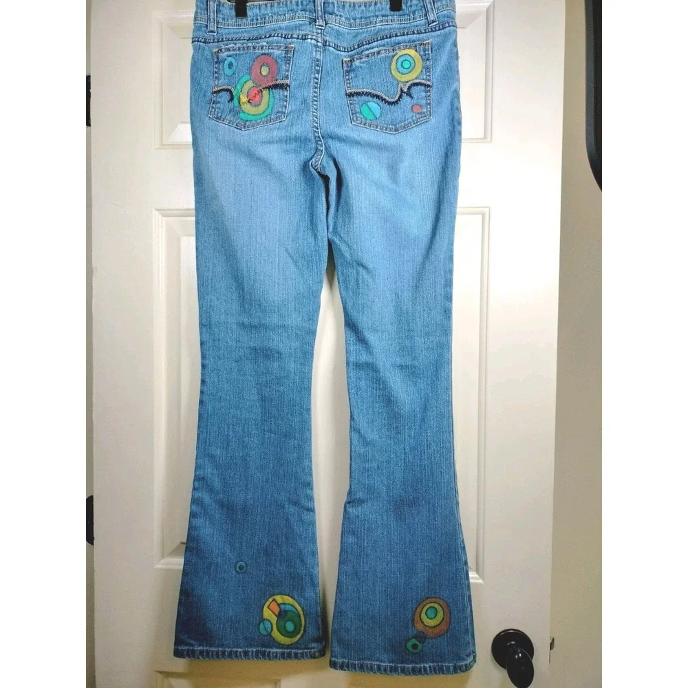VTG ZANA-DI Custom Painted Flare Jeans Women's 11 Y2K Boho Hippie Mid Rise